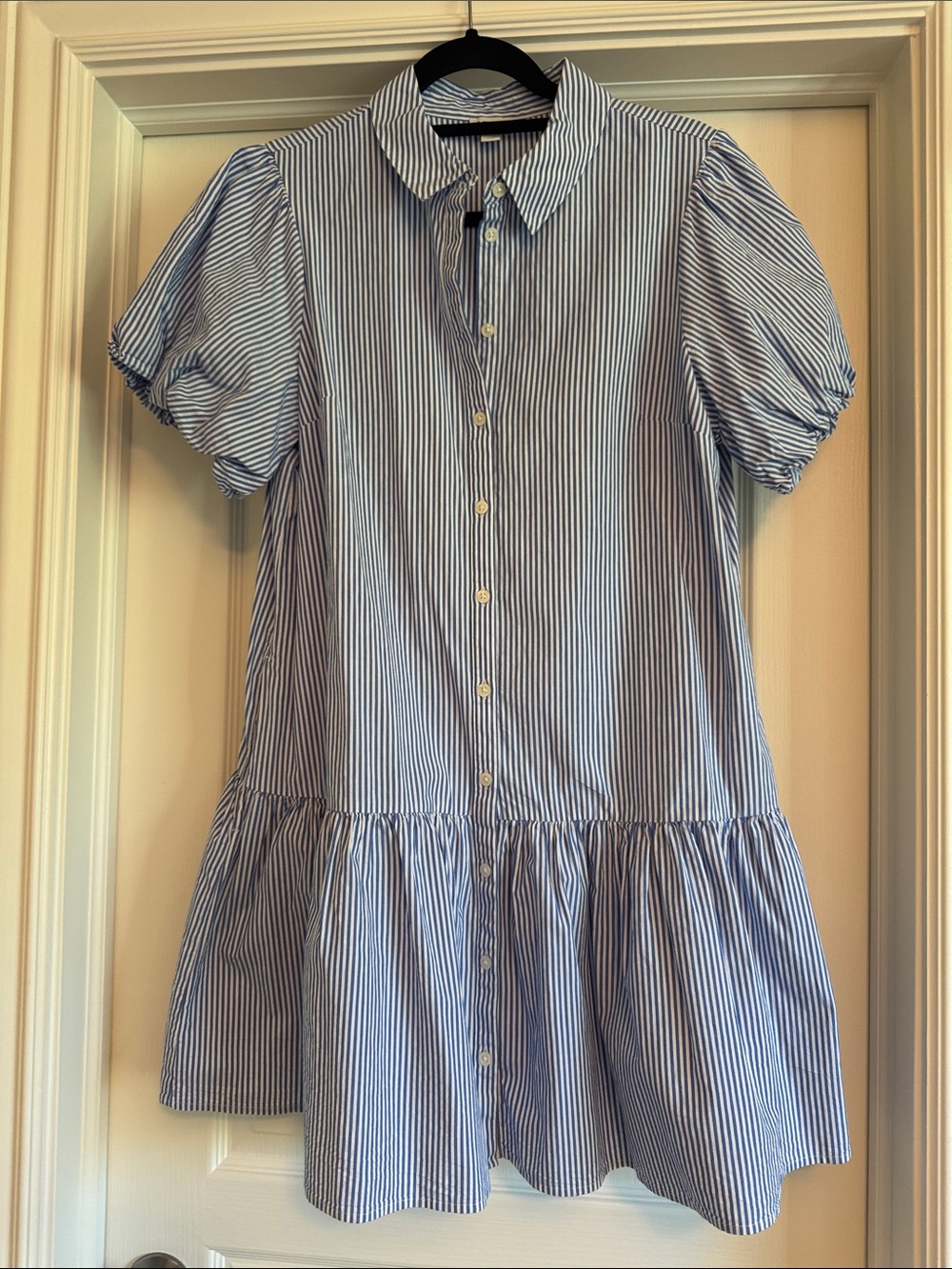 J. Crew Factory Blue and White Stripe Button-Front Mini Dress